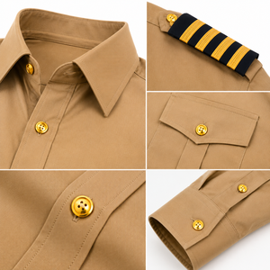 Chemise d'uniforme de sécurité en coton kaki à manches longues unisexe avec épaulettes et boutons sur le devant pour le service - Product Image 4