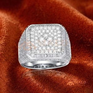 Mens Silver Tone Square <b>Iced</b> CZ <b>Ring</b> Luxury Hip Hop Statement <b>Ring</b> Fashion Jewelry Gift for Men - Product Image 1