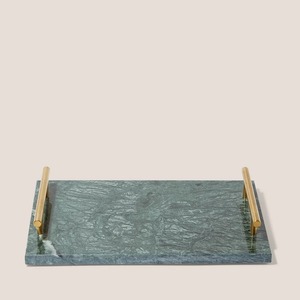 Bandeja de Servir de Mármol Verde de Lujo, Diseño Artesanal, Asa de Metal Dorado, Vajilla Premium para Comedor y Bar, Precio al por Mayor - Product Image 1
