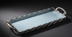 Nordic Rectangular sky Blue Enamel Metal Serving Tray Twisted Rim Silver Side Handles Luxury <b>Vanity</b> <b>Table</b> Perfume Candle Dish - Product Image 2
