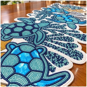Camino de Mesa de Cuentas de Vidrio con Diseño de Tortuga de Alta Calidad, Elegante Centro de Mesa Decorativo para Mesa de Comedor, Decoración para Bodas y Fiestas - Product Image 3
