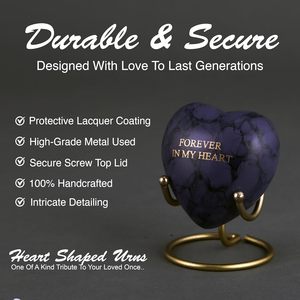 Urne funéraire artisanale en aluminium en forme de cœur violet, moderne, luxueuse, écologique, durable, 60 ml, vase de table |   Usine - Product Image 3