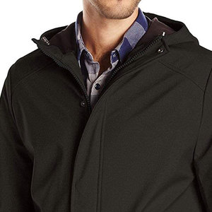 Veste imperméable à capuche pour homme avec fermeture éclair et poches, couleur noire unie, vêtement d'extérieur décontracté pour l'automne - Product Image 6
