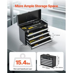 Caja de herramientas de Metal portátil de 20,5 pulgadas, 4 cajones deslizantes con rodamientos de bolas, revestimiento de EVA, mecanismo de bloqueo, organizador de herramientas multifunción en polvo - Product Image 2