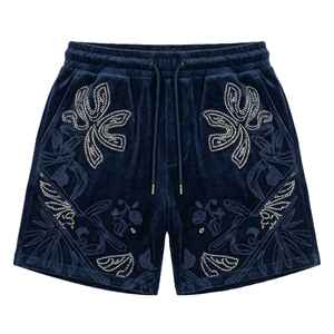 Men's Rhinestone Velvet Shorts Heavyweight Solid Eco Friendly Windproof Breathable Quick Dry <b>Mid</b> Waist Drawstring Knitted Front - Product Image 1