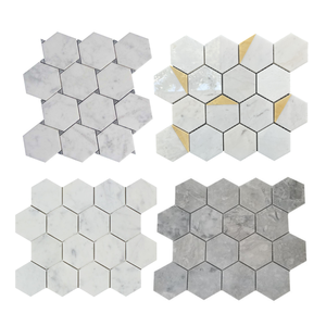 Carreaux de mosaïque hexagonaux de 3 pouces, blanc gris marbre, style moderne pour salle de bain, résistants à l'eau, style contemporain pour intérieur - Product Image 1