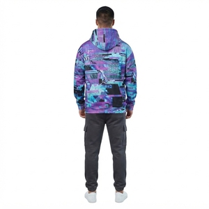 Sudadera con Capucha Morada y Azul para Hombre con Estampado Gráfico Abstracto, Bolsillo Canguro, Estilo Urbano - Product Image 2