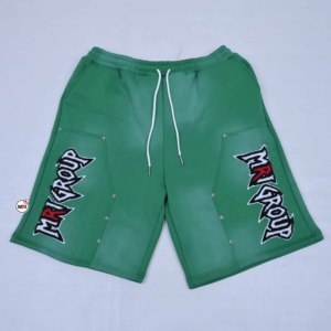 MRI GROUP <b>Green</b> Embroidered Logos <b>Shorts</b> for <b>Men</b> Casual Drawstring Waist With Pockets Breathable Knitted Style Cotton Material - Product Image 1