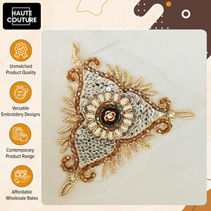 Triangle Sequin Applique <b>Patch</b> Handmade Embroidered Decorative <b>Sew</b>-<b>On</b> Fabric Motif with Net Base & Bullion at Outstanding Price - Product Image 3