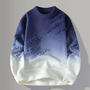 เสื้อสเวตเตอร์ไหมพรมสีดำทรงโอเวอร์ไซส์สำหรับผู้ชาย คอกลม ดีไซน์เว้าช่วงตัว ใส่ได้ในฤดูหนาว ผ้าไม่เป็นขุย ทรงปกติ - Product Image 2