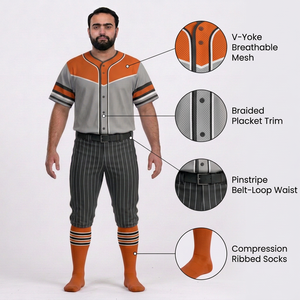 Ensemble uniforme de baseball pour hommes, manches courtes, col en V, fermeture boutonnée, pantalon en jersey uni, maille respirante, antibactérien, nom d'équipe personnalisé - Product Image 6