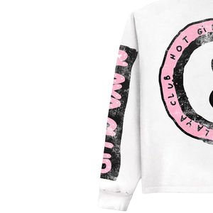 T-shirt pour homme en jersey décontracté à manches longues, coupe régulière, col rond, avec imprimé Hot Girl Club sur le dos, blanc - Product Image 3
