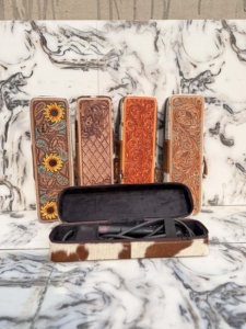 Unique Designer Hand Tooled Leather Heat Resistant Hair Straightener <b>Case</b> Hair On Hide Perfect Organizer for Hair Tools - Product Image 6