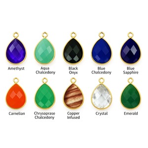 Pendentifs en or avec pierres précieuses naturelles facettées en forme de poire, 15x20mm, sertis clos, pendentif pierre de naissance, pour la fabrication de bijoux, vente en gros - Product Image 3