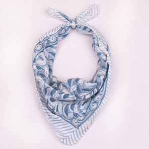 Craftjaipur Printed Blue Floral Cotton Bandana Square Scarf Breathable Casual Headband Spring Summer Style <b>Wraps</b> - Product Image 4