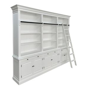<b>White</b> Three Bay Bookcase With Ladder <b>Shelf</b> Cabinet Storage Unit For Living Room Home Furniture Farmhouse Style - Product Image 6