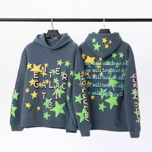 Sweat-shirt à capuche bleu pour homme, coupe oversize, en coton tricoté, avec imprimé étoiles et citation d'amour au dos, style décontracté automne, sweat à capuche bouffant - Product Image 4