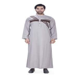 <b>Men's</b> Gray Long Sleeve <b>Thobe</b> Stand Collar Floor Length Polyester Regular Fit Middle East Ethnic Prayer Wear Anti-Wrinkle - Product Image 3