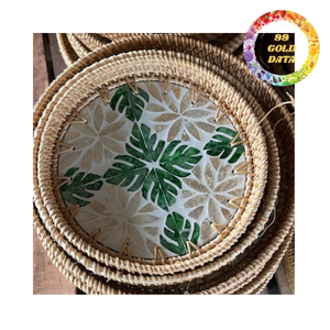 Plateau de service en rotin fait main avec incrustations |   Designs colorés en nacre pour la décoration intérieure, les cadeaux et l'hôtellerie - Product Image 5