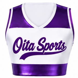 Maillot de cheerleading sans manches sublimé blanc et violet, tenue de sport athlétique pour l'entraînement et la compétition - Product Image 1