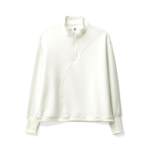 Sudadera de Mujer Color Blanco Hueso con Cierre de Cremallera, Cuello Alto, Hombros Caídos, Manga Larga Asimétrica, Estilo Pullover - Product Image 4