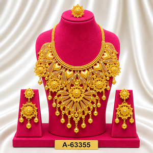 ชุดเครื่องประดับอินเดียแบบดั้งเดิมทันสมัย ชุบทอง 24K ประดับเพชรซิร์คอน พร้อมสร้อยคอ ต่างหู แหวน กำไลข้อมือ สำหรับเป็นของขวัญงานแต่งงานสำหรับผู้หญิง - Product Image 2