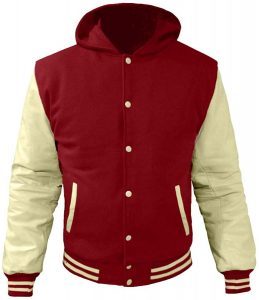 Chaqueta Varsity Naranja con Mangas de Cuero Crema, Chaqueta con Capucha Estilo Collage, Chaqueta Casual con Botones a Presión, Fabricante - Product Image 5