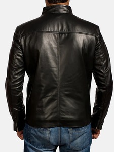 เสื้อแจ็คเก็ตหนังสีดำสำหรับผู้ชายสไตล์ไบค์เกอร์ - Product Image 4