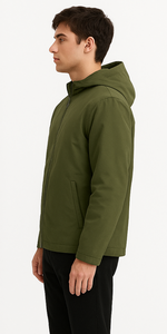 Chaqueta con Capucha Olive Shield – Prenda Esencial de Invierno Premium con Cierre Frontal Minimalista, Corte Entallado Inteligente y Acabado Suave Mate - Product Image 3