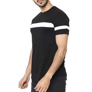 Camiseta de Manga Corta con Cuello Redondo para Hombre, Color Negro, Corte Ajustado, Informal, Tejida, 100% Algodón, Color Sólido, Diseño con Ribete en Contraste - Product Image 1