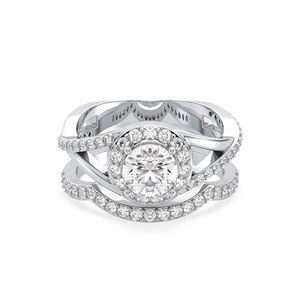 Bague de fiançailles REYES en or massif 14 carats avec diamant de laboratoire taille ronde de 1,76 carat, double bande, certifiée IGI - Product Image 2