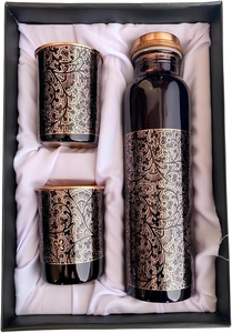 Bouteille d'eau en cuivre pur de qualité supérieure avec verre en cuivre, fabriquée à la main, anti-fuite, bouteille à boire ayurvédique - Product Image 6