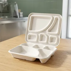 Fourniture en gros de couvercles de barquettes repas 5 compartiments en pulpe moulée Oceanic Global modernes et jetables, emballage alimentaire durable pour hôtels et cafés - Product Image 3