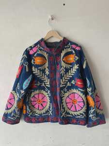 Blue Embroidered Suzani Velvet Short Jacket Statement Outerwear Coat Velvet Blazer Unisex Jacket Gift For <b>Wife</b> Bridal Jacket - Product Image 3