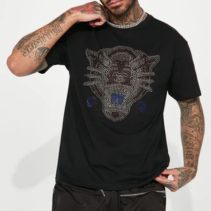 T-shirt en strass pour homme en matière durable, prix de gros, logo/couleurs personnalisés, anti-plis, de haute qualité - Product Image 1