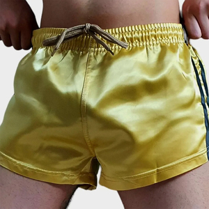 Best Selling Nylon Summer <b>Shorts</b> For <b>Men</b> <b>Yellow</b> Color Elastic Waist Running Gym Fitness Casual <b>Shorts</b> For Adult <b>Men</b> - Product Image 3