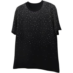 เสื้อยืดคอกลมโอเวอร์ไซส์ แขนสั้น สีดำล้วน ผ้าฝ้ายถัก ระบายอากาศได้ดี สไตล์ลำลอง ลายด้านหน้า - Product Image 4