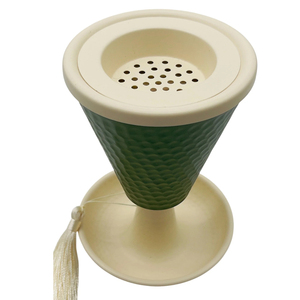Hammered Theme <b>Green</b> Metal Arabic Incense Burner Featuring A Cream Tray Base, Matching Top Rim, And An Elegant <b>Silk</b> Tassel - Product Image 4