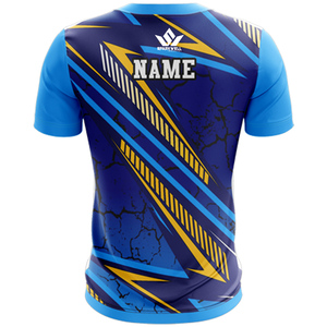 Camiseta de Fútbol Azul Personalizada para Hombre, Manga Corta, Cuello Redondo, Absorbe la Humedad, Impresión Sublimada, Nombre del Equipo y Logotipo en la Parte Delantera, Ajuste Atlético, 100% - Product Image 4