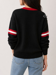 HMR Black Red Delta Sigma Women Greek Acrylic <b>Cardigan</b> Sorority Embroidered Ladies Custom Style Acrylic <b>Cardigan</b> <b>Sweater</b> - Product Image 6