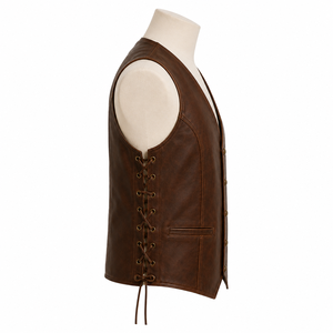 Chaleco de Cuero Occidental Personalizado para Hombre al por Mayor con Panel Bordado y Cierre de Cremallera, Sin Mangas, Estilo Casual de Verano - Product Image 3