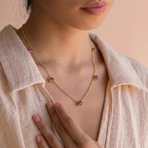 Collier en or avec rubis naturel, chaîne délicate avec pierre précieuse rubis, collier pierre de naissance de juillet pour femme - Product Image 1