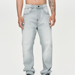 Jeans de Mezclilla para Hombre, Corte Recto, Lavado Claro, Cintura Alta, Ajuste Regular, Algodón, Estilo Casual de Primavera - Product Image 1