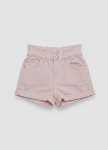 Pink High <b>Waist</b> Girls Cotton Poly Stretch Denim Shorts <b>Elastic</b> <b>Waist</b> Button Five-pocket Summer <b>Trousers</b> for Kids - Product Image 1