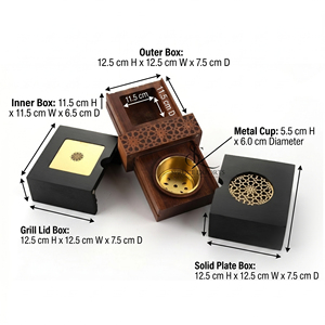 Luxury Wooden Sliding Bakhoor Burner Modern Arabesque Metal Grill Lids Oud <b>Incense</b> Gift <b>Box</b> Set Premium Islamic Home Censer - Product Image 3