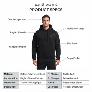 เสื้อฮู้ดแขนยาวทรงแร็กแลนผ้าหนานุ่มสำหรับผู้ชาย รุ่น New Title Washed Heavyweight  ผ้าคอตตอนฟลีซ 400GSM สไตล์สตรีทแวร์ ตกแต่งด้วยผ้าทวิลล์แพทช์ รับผลิตแบบ OEM - Product Image 5