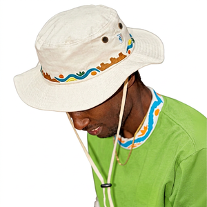 Sombrero de Pescador Bordado Color Crema con Correa Ajustable, Unisex para Adultos, Estilo Casual para Primavera/Verano, Tela de Lona - Product Image 3