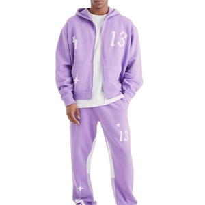 Ensemble sweat à capuche et pantalon en molleton 100 % coton personnalisé pour homme, couleur unie, respirant, survêtement de haute qualité pour l'hiver - Product Image 1