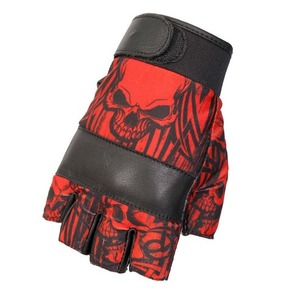 Guantes Tácticos Deportivos Rojos y Negros con Estampado de Calavera, Guantes sin Dedos para Motociclismo y Entrenamiento, Diseño de Calavera Audaz - Product Image 3