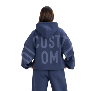 Sweat-shirts unisexes surdimensionnés en molleton épais, personnalisables avec impression DTG, style streetwear, disponibles en couleurs unies, avec manches embossées, pour femmes, OEM/ODM, luxe. - Product Image 2